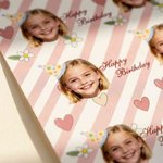 Personalisierte Geburt Blume Kranz Geburtstag Hut gestreiftes Geschenkpapier mit Gesicht Foto Geburtstag Gunst für Familie Freunde