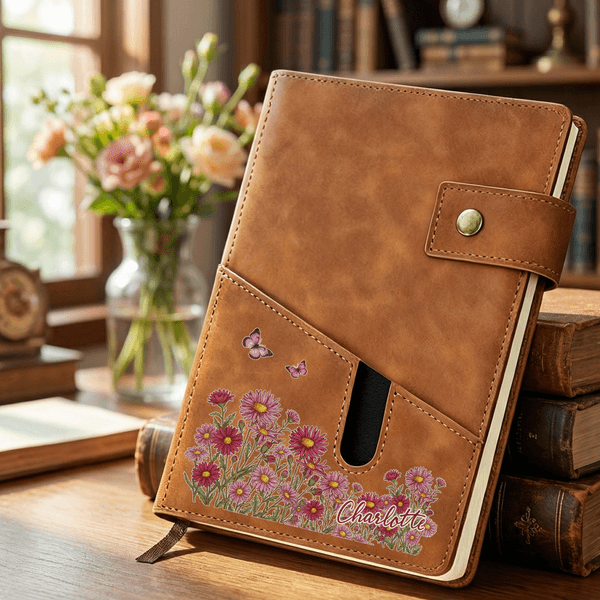 Taccuino personalizzato nascita nome fiore A5 con tasca portaoggetti e pagine foderate Regalo quotidiano essenziale compleanno festa della mamma per la mamma che lavora in ufficio