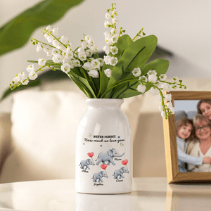 Personalised Never Forget How Much We Love You Elephant Ceramic Flower Vase with Name Room Decor Mother's Day Gift for Mom Grandma