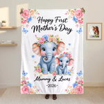 Henkilökohtainen Cartoon Elephant Floral Border Soft Throw Blanket kanssa nimi ja vuosi Home Decor Äitienpäivälahja äidille