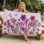 Personalizada Flor de Nacimiento Secado Rápido Toalla de Playa de Microfibra de Gran Tamaño con Nombre Fiesta en la Playa Regalo de Navidad para Amigos de la Familia
