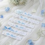 Lazo de Encaje Personalizado Flor Mariposa Corazón Algo Azul Liga de Boda con Texto Bordado Recuerdo de Boda Regalo para Novia