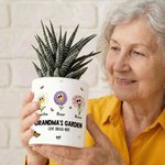 Maceta de Cerámica Personalizada de Caricatura de Flor de Nacimiento Mariposa con Texto de Nombres y Bandeja de Bambú Uso Diario Regalo del Día de la Madre para Mamá Abuela
