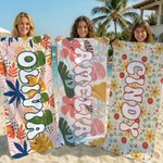 Henkilökohtainen Retro Groovy Floral Quick Dry Ylimitoitettu mikrokuituliinainen rantapyyhe nimellä Kesäloma Syntymäpäivälahja lapselle perheelle