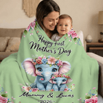 Personalisierte Cartoon Elefant Floral Grenze weiche Decke mit Namen und Jahr Home Decor Muttertag Geschenk für Mama