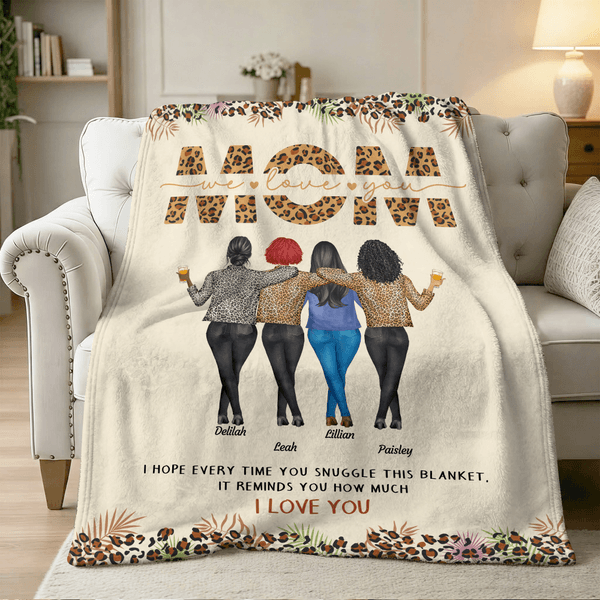 Gepersonaliseerde Luipaardprint Cartoon Karakter Zachte Deken met Naam Home Decor Moederdag Cadeau voor Mama Oma