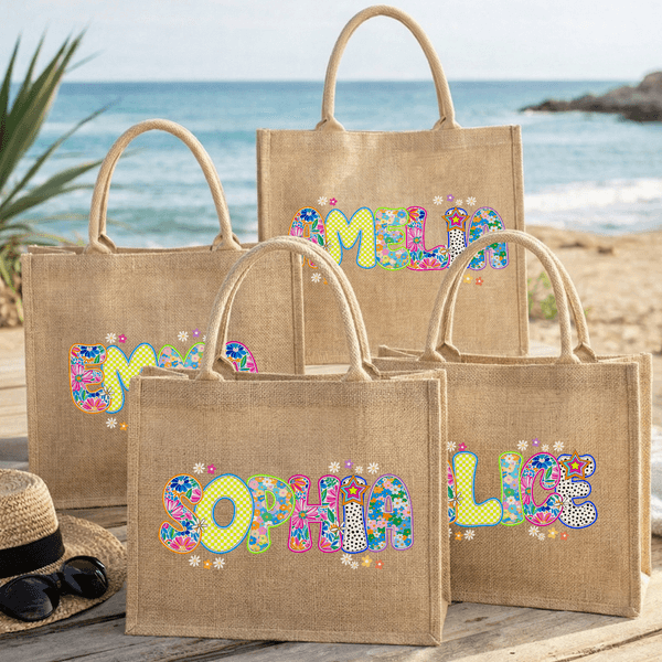 Borsa di iuta grande con nome Uso quotidiano Regalo di compleanno per bambini Famiglia