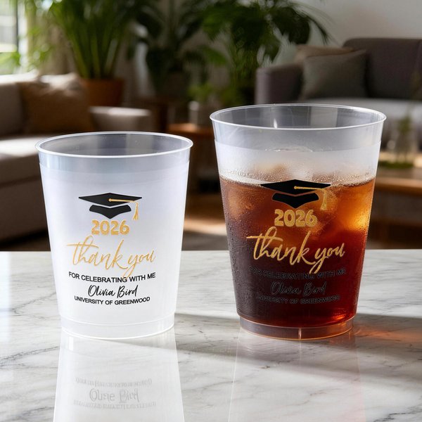 Personalised Graduation Cap Set of 10 Disposable Frosted Plastic Cups with Year Name and School Celebration Graduation Party Favor for Graduates