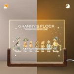 Spersonalizowana lampka nocna LED Cute Duck Family z imionami i drewnianą podstawą do dekoracji domu Prezent urodzinowy na Dzień Matki dla mamy, dziadka i rodziny