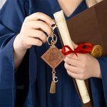 Personalized Brown PU Leather Graduation Cap Keychain with Initial and Tassel Graduation Keepsake Gift for Graduates