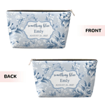 Personalisierte etwas blau blumige tragbare Make-up-Tasche mit Namen Datum täglichen Gebrauch Reise Lagerung Jahrestag Geburtstag Hochzeit Geschenk für Braut Brautjungfer