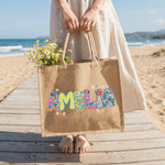 Personalisierte Floral künstlerischen Effekt Design große Jute Tasche mit Namen täglichen Gebrauch Geburtstag Geschenk für Kinder Familie