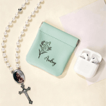 Personalized Birth Flower PU Leather Coin Purse with Name Mother's Day Birthday Anniversary Gift for Women Girls