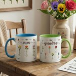 Personalised Faux Yarn Effect Birth Flower First Mom Now Grandma Ceramic Mug with Names Mother's Day Gift for Mom Grandma