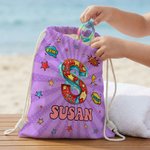 Personalisierte Cool Hero Comic Design Star Initial Drawstring Strand Rucksack mit Namen Strand Party Geburtstag Geschenk für Kinder