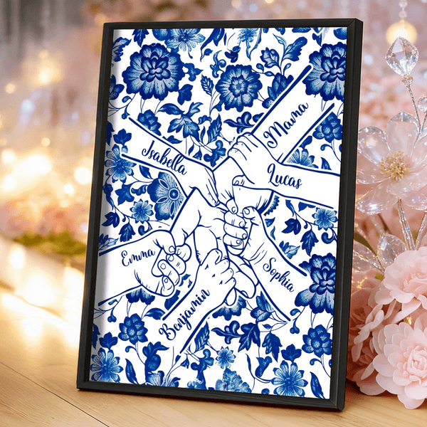 Personalized Toile De Jouy Holding Hands Poster Painting Framed Painting with Name Wall Decor Mother's Day Birthday Gift for Mom Woman