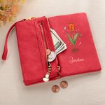 Personalised Birth Flower PU Leather Vintage Woman Wallet with Name Birthday Mother's Day Gift for Mother Grandma