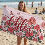 Personalized Birth Flower Quick Dry Oversized Microfiber Beach Towel with Name Beach Party Holiday Gift for Family Friends