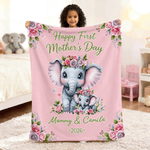 Personalisierte Cartoon Elefant Floral Grenze weiche Decke mit Namen und Jahr Home Decor Muttertag Geschenk für Mama