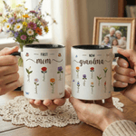 Personlig Födelseblomma med konstgarnseffekt Första mamman Nu mormor Keramisk mugg med namn Mors dag-present till mamma mormor