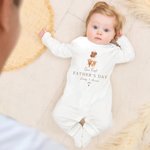 Personalized Our First Father's Day Bear with Balloon 100% Cotton Baby Bodysuit T-shirt with Name Year Father's Day Gift for Men Newborns