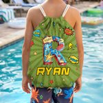 Personalisierte Cool Hero Comic Design Star Initial Drawstring Strand Rucksack mit Namen Strand Party Geburtstag Geschenk für Kinder