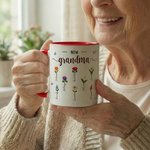 Personalised Faux Yarn Effect Birth Flower First Mom Now Grandma Ceramic Mug with Names Mother's Day Gift for Mom Grandma