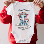 Personalised Elephant Mom Baby 100% Cotton T-shirt Baby Bodysuit with Name and Year Matching Outfit 1st Mother's Day Gift for New Mom