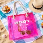 Personalized Cartoon Line Art Transparent Tote Bag with Name Travel Essentials Mother’s Day Birthday Beach Party Gift for Grandma Woman