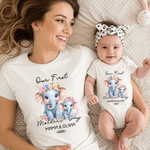 Personalised Elephant Mom Baby 100% Cotton T-shirt Baby Bodysuit with Name and Year Matching Outfit 1st Mother's Day Gift for New Mom