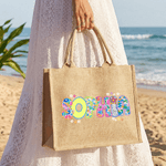 Personalisierte Floral künstlerischen Effekt Design große Jute Tasche mit Namen täglichen Gebrauch Geburtstag Geschenk für Kinder Familie