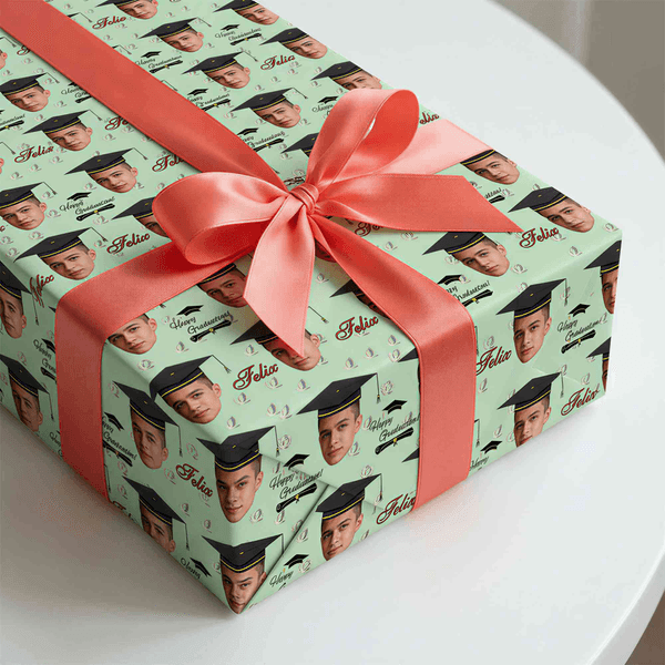 Personalized Face Photo Graduation Cap Wrapping Paper with Name Graduation Party Favor for Graduates Friends