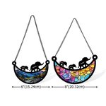 Personalize Elephant Mom and Kids Moon-Shaped Acrylic Suncatcher with Names Window Hanging Home Decor Mother's Day Gift for Mom Grandma