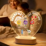 Personlig 1-16 tecknad födelseblommor hjärtform akryl LED-nattlampa med titelnamn och träbas Mors dag-present till mamma mormor