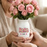 Personlig Retro Floral Title Keramisk blomvas med 1-12 namn Heminredning Födelsedag Mors dag present till mamma mormor kvinna
