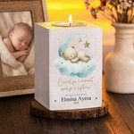 Henkilökohtainen akvarelli Sleeping Bear puinen kynttilä purkki nimi ja päivämäärä Home Decor Memorial lahja menetys vauva perheen