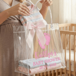 Personalised Cute Baby Feet Pattern Clear Bow Gift Bag with Name and Year Daily Use Baby Shower Gift for Newborns New Parents