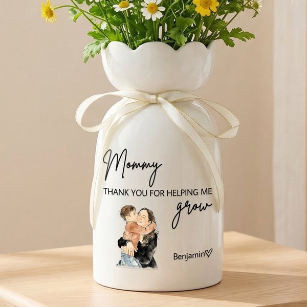 Personlig akvarellfamiljefoto keramisk vas med namn och smeknamn heminredning Mors dag födelsedagspresent till mamma mormor