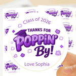 Personalized Thanks for Poppin By Waterproof Stickers with Name Favor Label Graduation Ceremony Party Decor for Graduates