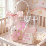 Personalised Cute Baby Feet Pattern Clear Bow Gift Bag with Name and Year Daily Use Baby Shower Gift for Newborns New Parents