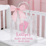 Personalised Cute Baby Feet Pattern Clear Bow Gift Bag with Name and Year Daily Use Baby Shower Gift for Newborns New Parents