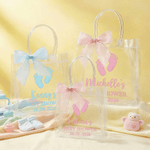 Personalised Cute Baby Feet Pattern Clear Bow Gift Bag with Name and Year Daily Use Baby Shower Gift for Newborns New Parents