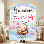 Personalizzato Nonna ti ha mandato un abbraccio Animale carino del cartone animato Coperta morbida con nome Home Decor Compleanno Regalo per la festa della mamma per i bambini