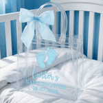 Personalised Cute Baby Feet Pattern Clear Bow Gift Bag with Name and Year Daily Use Baby Shower Gift for Newborns New Parents