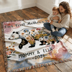 Coperta personalizzata a fiori genitore-figlio orsetto con nappe, con nome e anno, decorazione per la casa, regalo per la festa della mamma, compleanno, anniversario, per le madri, per i bambini.