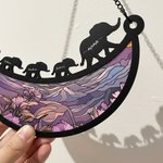 Personalize Elephant Mom and Kids Moon-Shaped Acrylic Suncatcher with Names Window Hanging Home Decor Mother's Day Gift for Mom Grandma