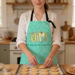 Personalised Multicolor Heart Vegetable Baking Adult Apron with Text and Pockets Daily Cooking Holiday Gift for Mom Grandma
