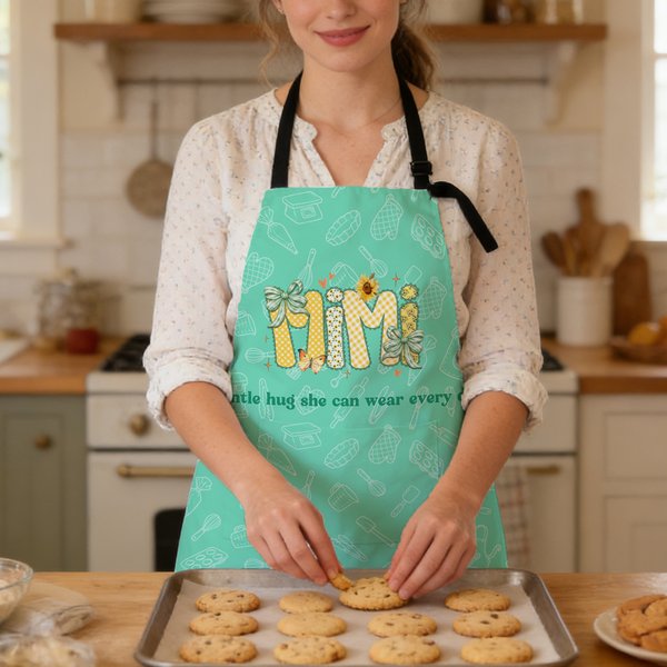 Personalized Multicolor Heart Vegetable Baking Adult Apron with Text and Pockets Daily Cooking Holiday Gift for Mom Grandma