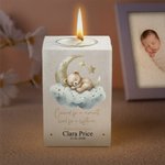 Henkilökohtainen akvarelli Sleeping Bear puinen kynttilä purkki nimi ja päivämäärä Home Decor Memorial lahja menetys vauva perheen