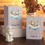 Henkilökohtainen akvarelli Sleeping Bear puinen kynttilä purkki nimi ja päivämäärä Home Decor Memorial lahja menetys vauva perheen